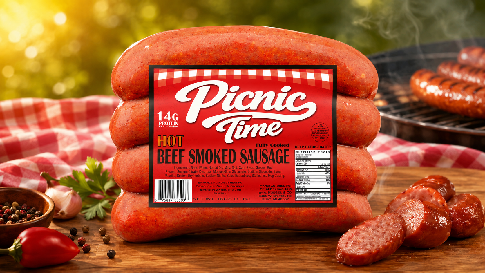 Picnic Time - 1 LB Hot Beef Smoked Sausage