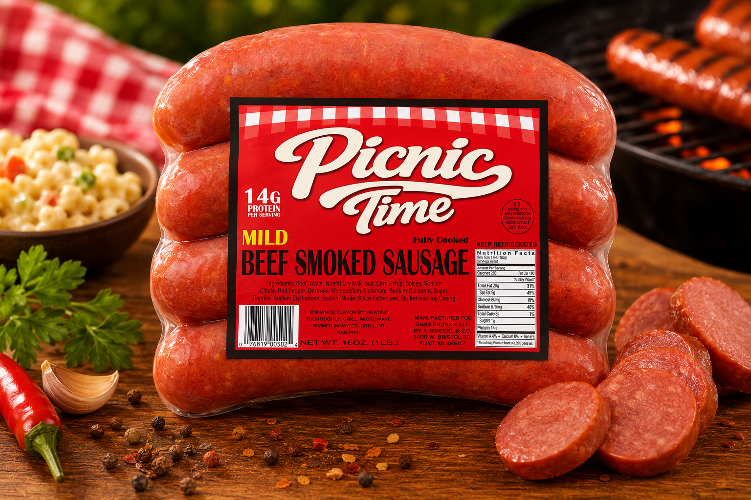Picnic Time - 1 LB Mild Beef Smoked Sausage